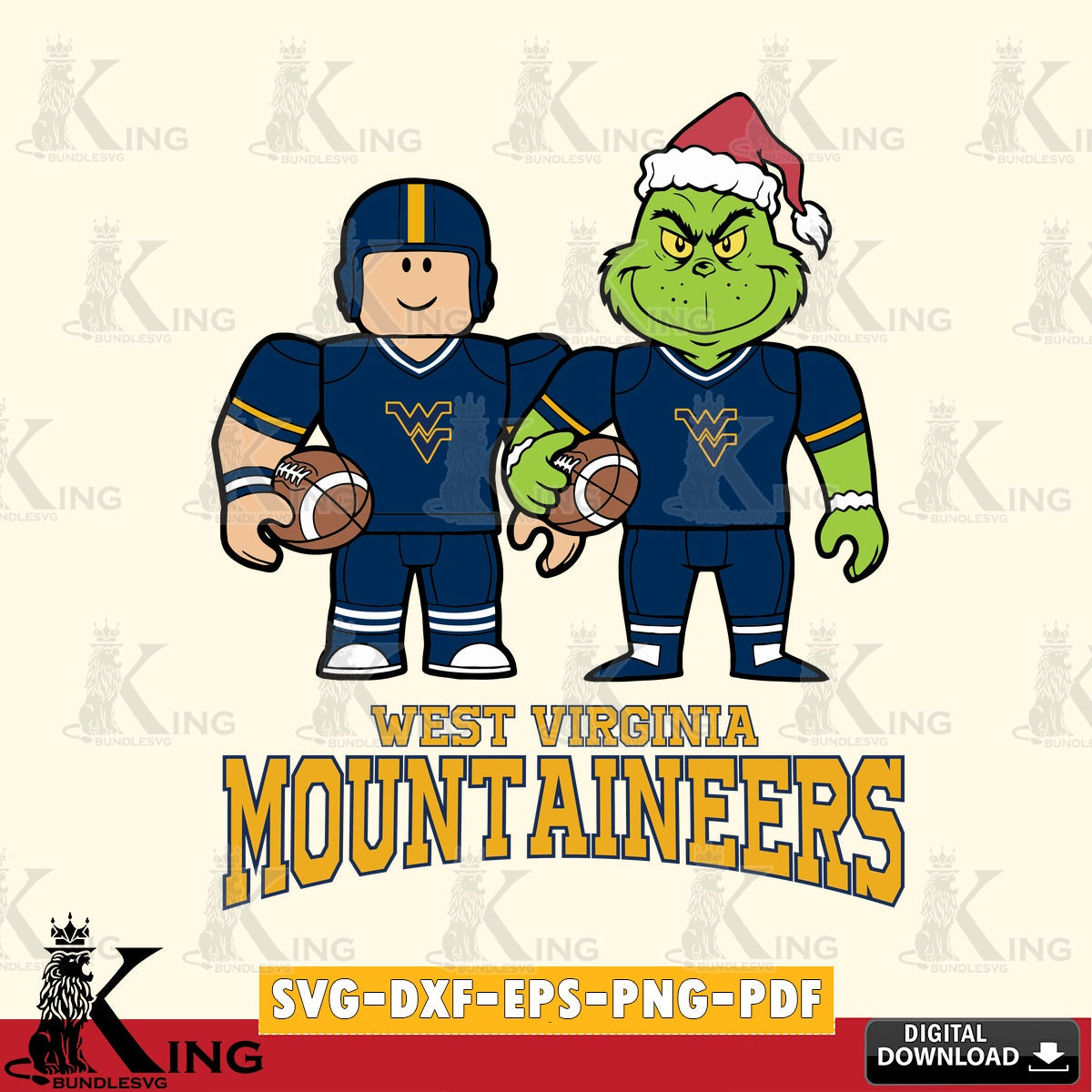 West Virginia Mountaineers Roblox & Grinch Football SVG file , NCAA Cricut,  File cut , Digital Download , PDF File