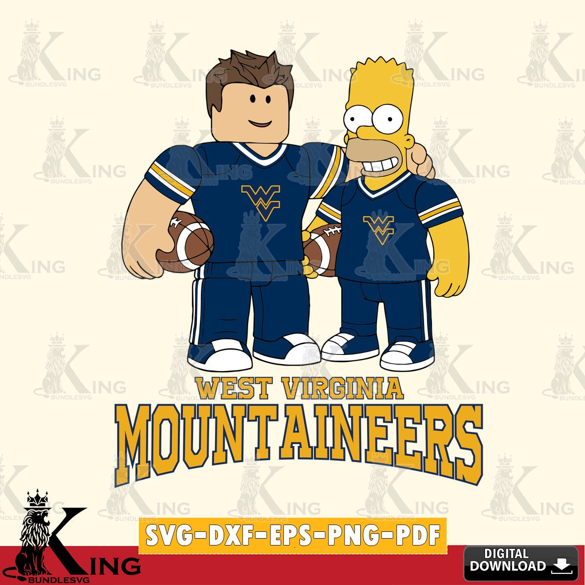 West Virginia Mountaineers Roblox & Homer Simpson Football SVG file , NCAA Cricut,  File cut , Digital Download , PDF File