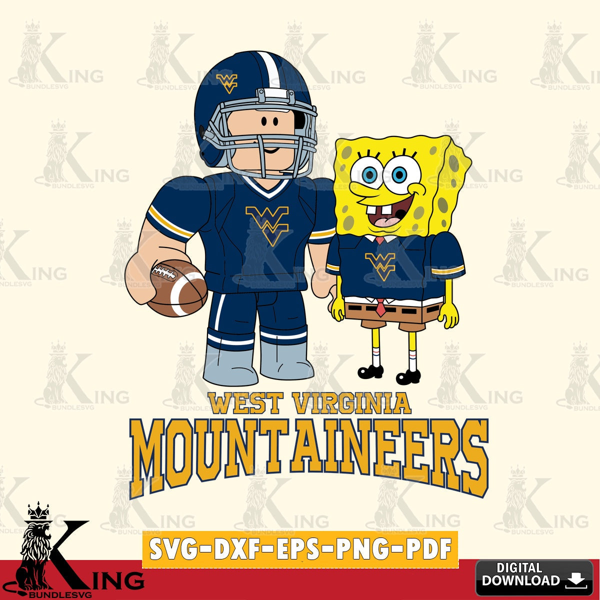 West Virginia Mountaineers Roblox & Spongebob Football SVG file , NCAA Cricut,  File cut , Digital Download , PDF File