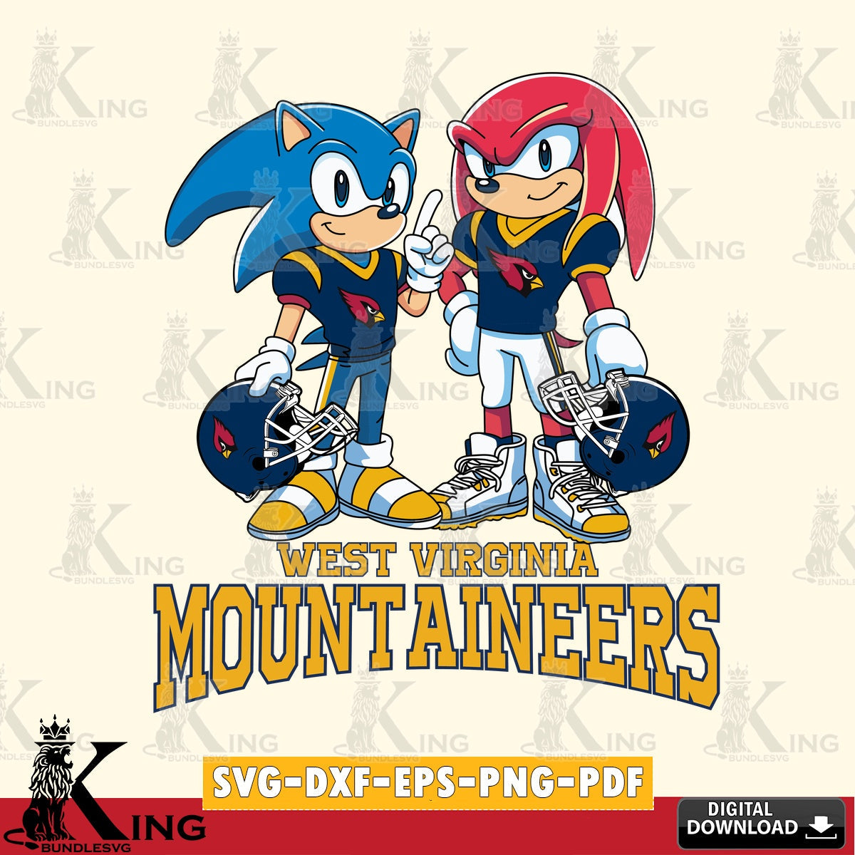 West Virginia Mountaineers Sonic And Knuckles Football SVG file, Vector , Digital Download , PDF File , Instant Download