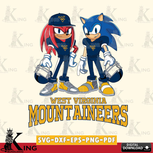 Custom design featuring West Virginia Mountaineers Sonic And Knuckles player football, vector illustration for POD merchandise