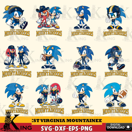 All-in-one bundle of West Virginia Mountaineers Sonic & Knuckles NCAA Football SVG PNG files perfect for Cricut and Silhouette