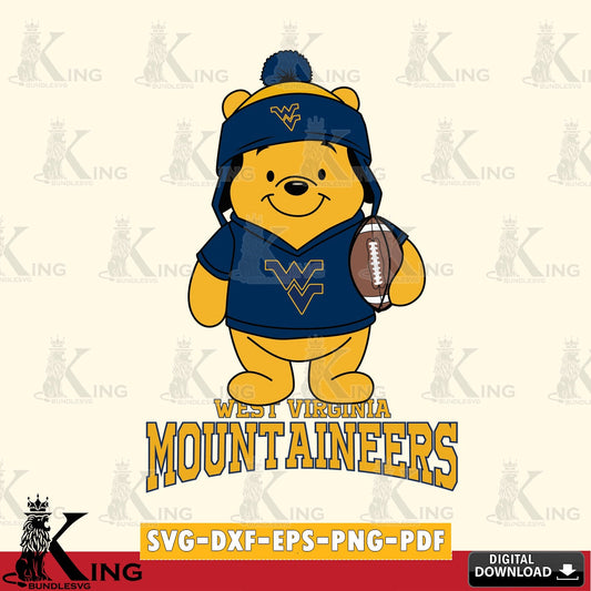 Unique artwork depicting a West Virginia Mountaineers Winnie the Pooh football player, a digital clipart compatible with laser