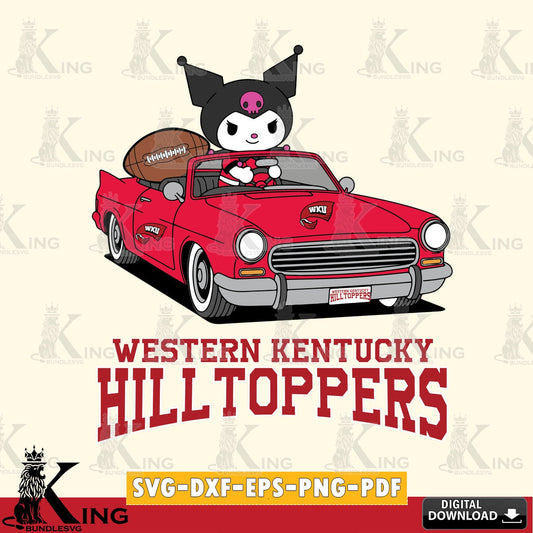 Western Kentucky Hilltoppers Kuromi Car Football Game SVG file, Cricut, Cut file  , Digital Download , Instant Download, Sanrio svg, Clipart