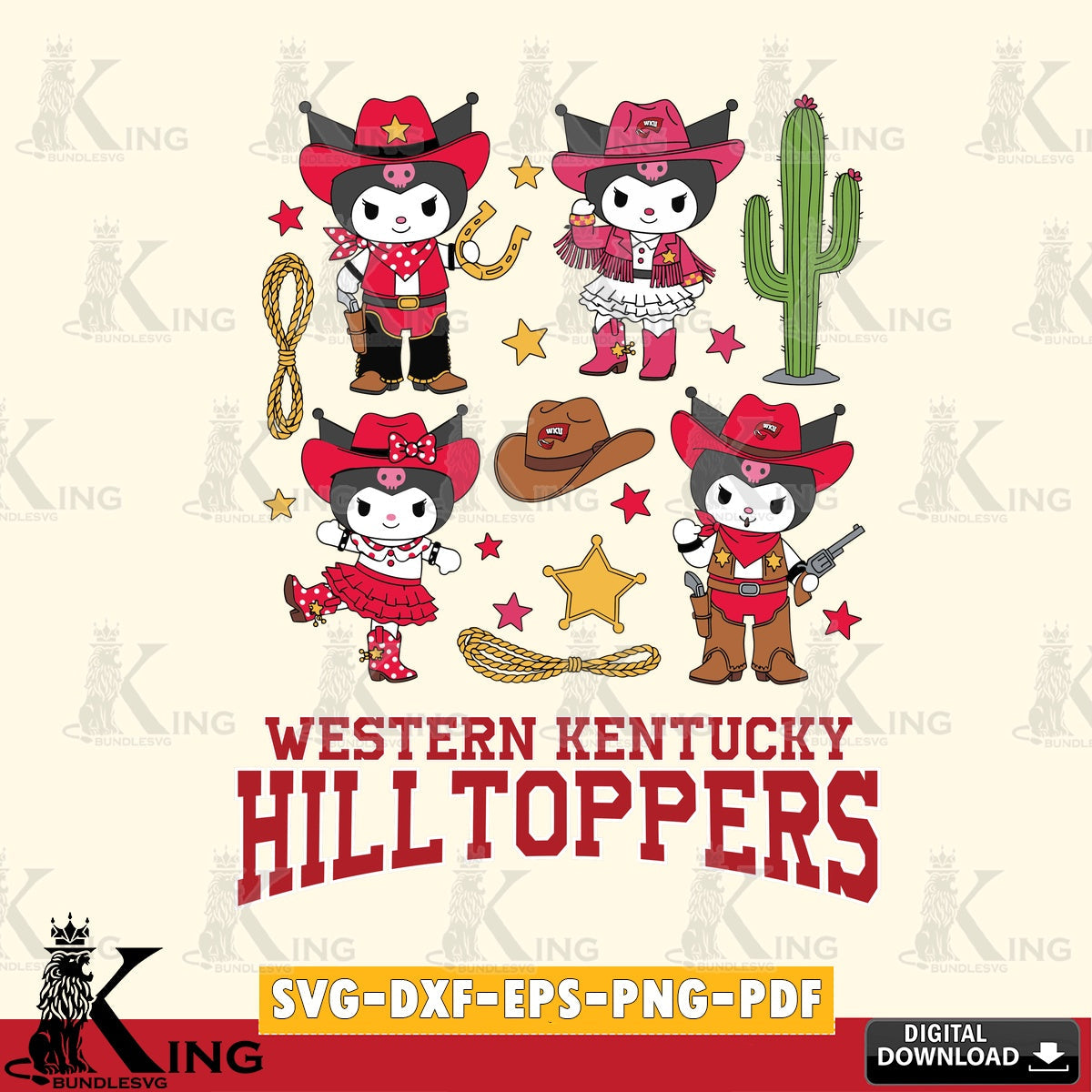 Western Kentucky Hilltoppers Kuromi Cowboy Western SVG file, Cricut, Cut file  , Digital Download , Instant Download, Sanrio svg, Clipart