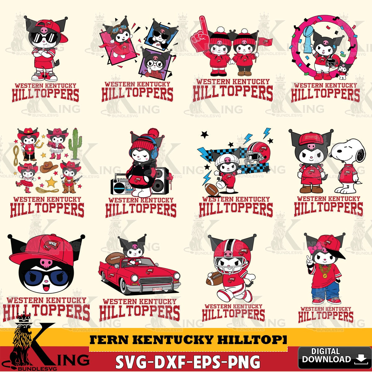 Western Kentucky Hilltoppers Kuromi Football Jersey NCAA Bundle SVG file, Cricut, Cut file  , Digital Download , Instant Download, Sanrio svg, Clipart