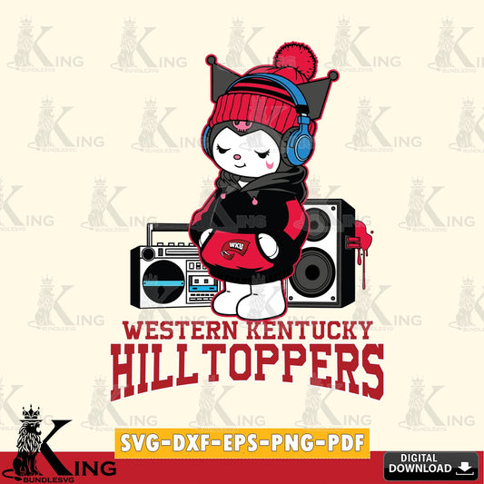 Western Kentucky Hilltoppers Kuromi Football Music SVG file, Cricut, Cut file  , Digital Download , Instant Download, Sanrio svg, Clipart