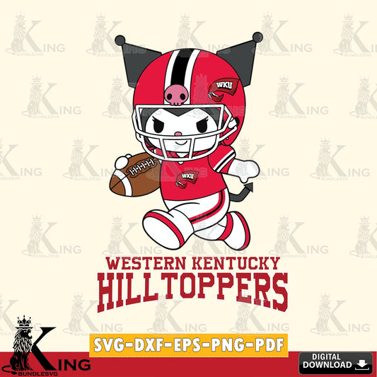 Western Kentucky Hilltoppers Kuromi Football Run SVG file, Cricut, Cut file  , Digital Download , Instant Download, Sanrio svg, Clipart