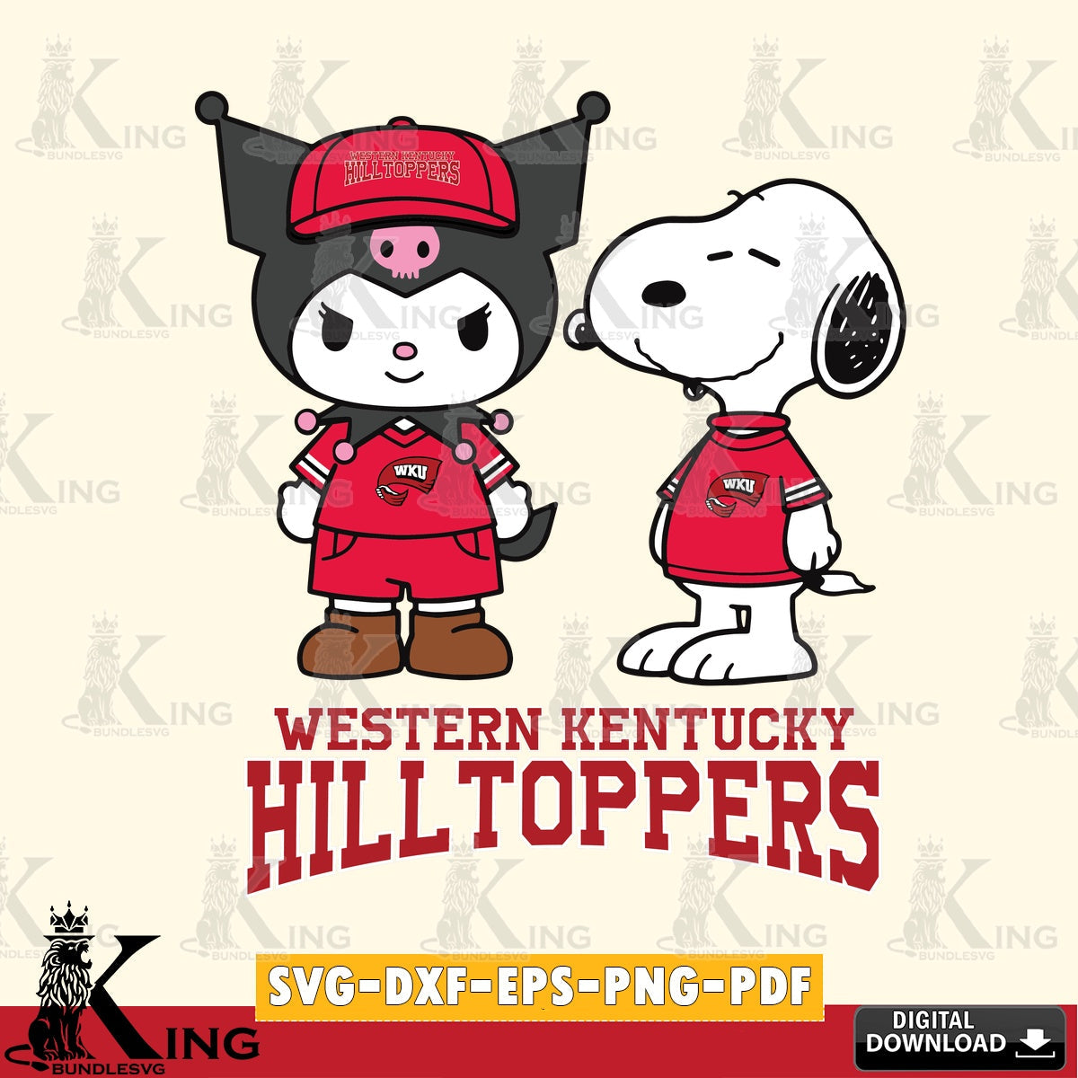 Western Kentucky Hilltoppers Kuromi Snoopy Football SVG file, Cricut, Cut file  , Digital Download , Instant Download, Sanrio svg, Clipart