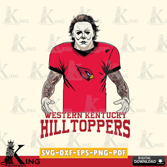 Vector design showing Western Kentucky Hilltoppers Michael Myers tattoo football, digital download for Cricut Maker and paper