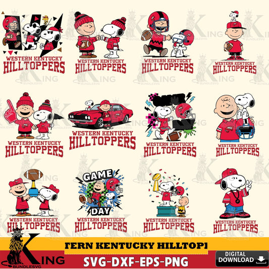 Western Kentucky Hilltoppers Peanuts Football NCAA Bundle SVG, Cricut, Cut file  , Digital Download , Instant Download, Peanuts svg, NCAA svg, Football svg, Sport svg