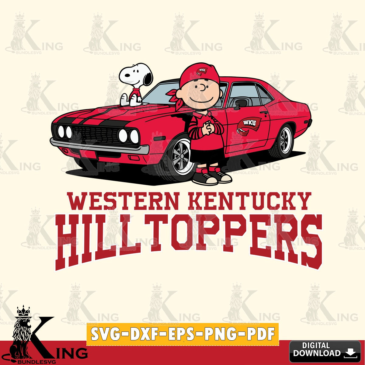 Western Kentucky Hilltoppers Peanuts Muscle Car SVG, Cricut, Cut file  , Digital Download , Instant Download, Peanuts svg, NCAA svg, Football svg, Sport svg