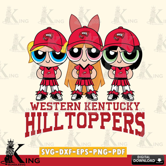 Hand-drawn style art of Western Kentucky Hilltoppers PowerPuff Girls football, NCAA cut file ideal for vinyl projects and T-shirt