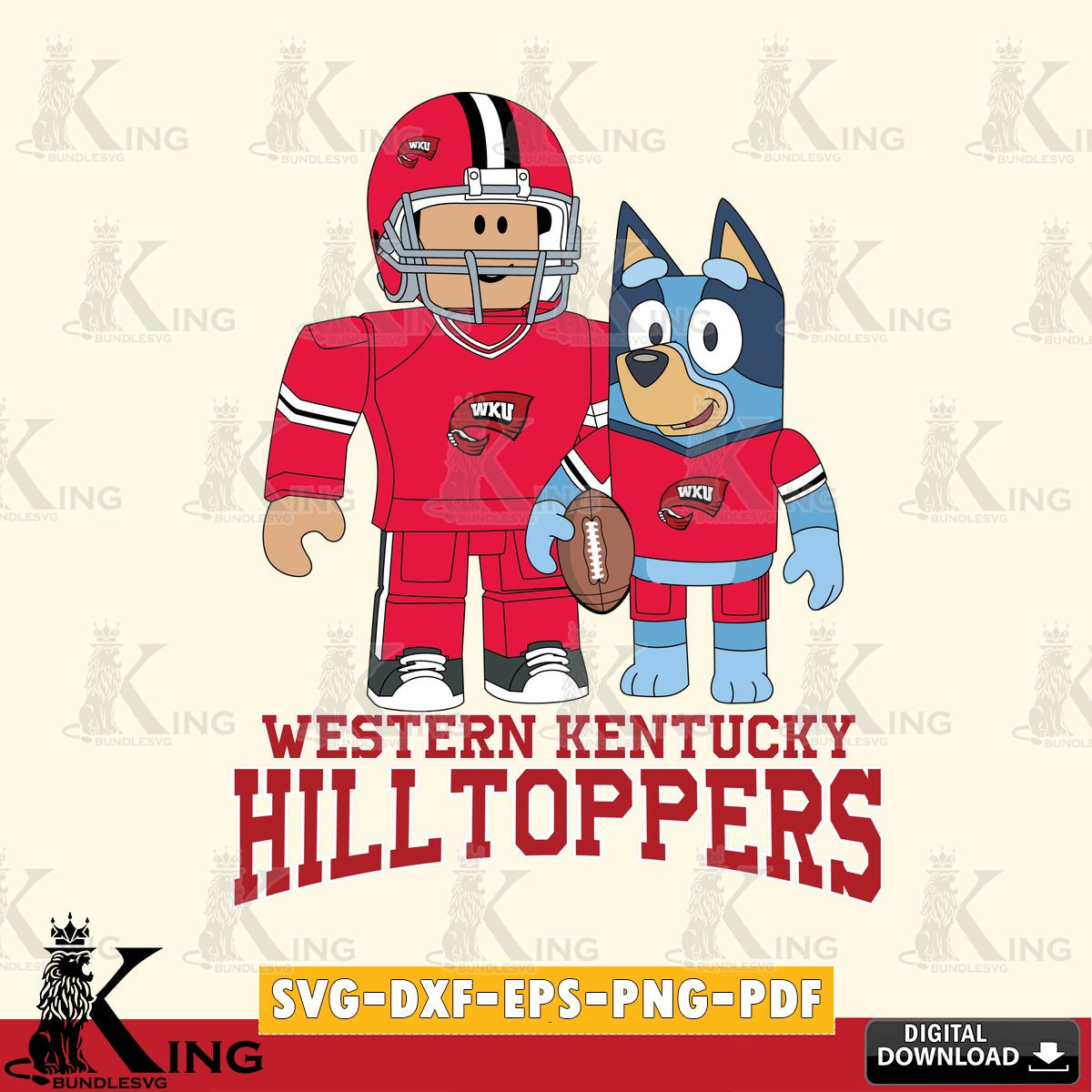 Western Kentucky Hilltoppers Roblox & Bluey Football SVG file , NCAA Cricut,  File cut , Digital Download , PDF File