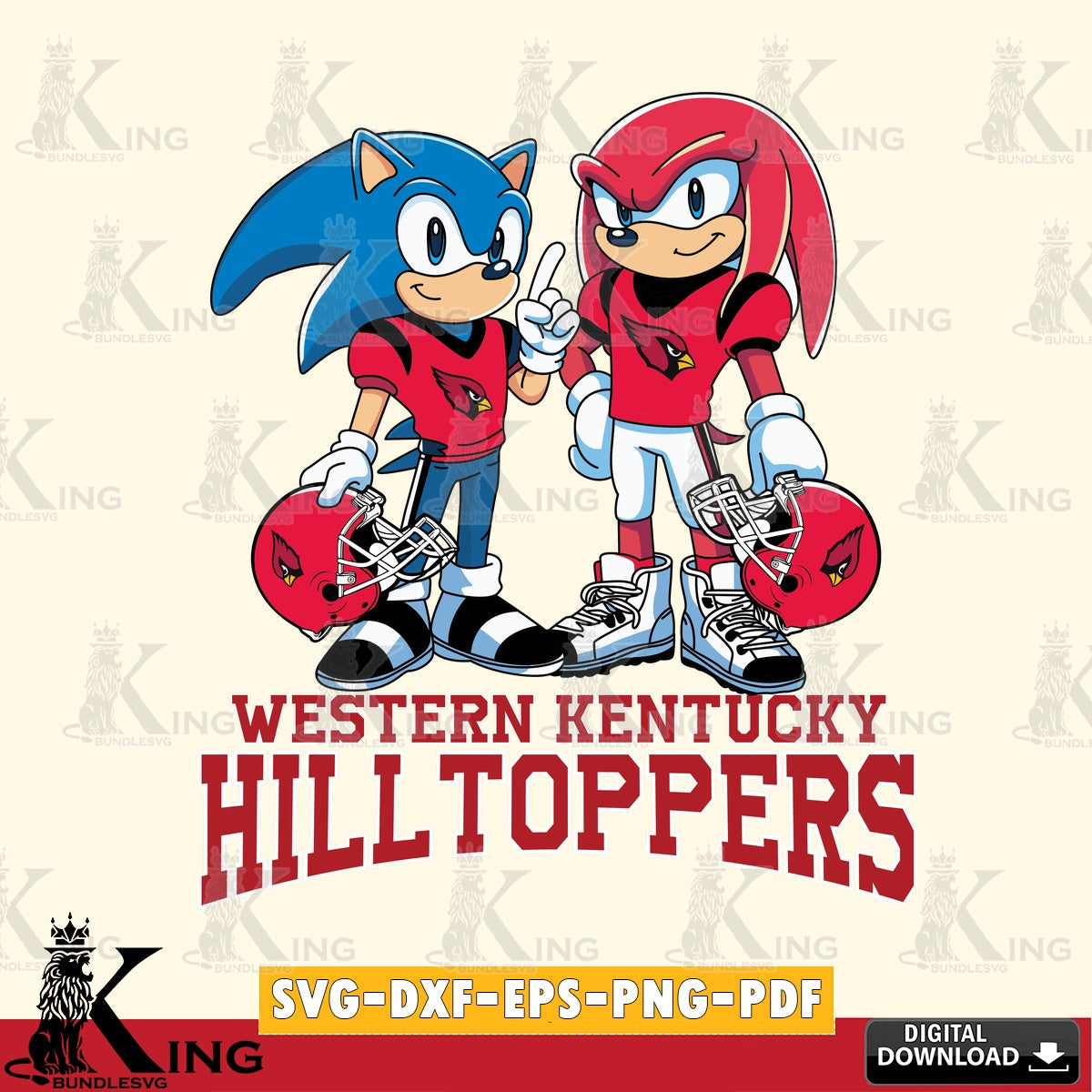 Western Kentucky Hilltoppers Sonic And Knuckles Football SVG file, Vector , Digital Download , PDF File , Instant Download