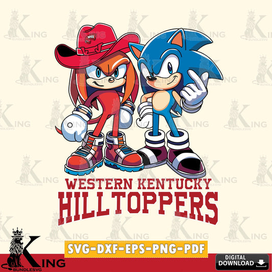 Hand-drawn style art of Western Kentucky Hilltoppers Sonic & Knuckles football mascot, crafting file for iron-on transfer and
