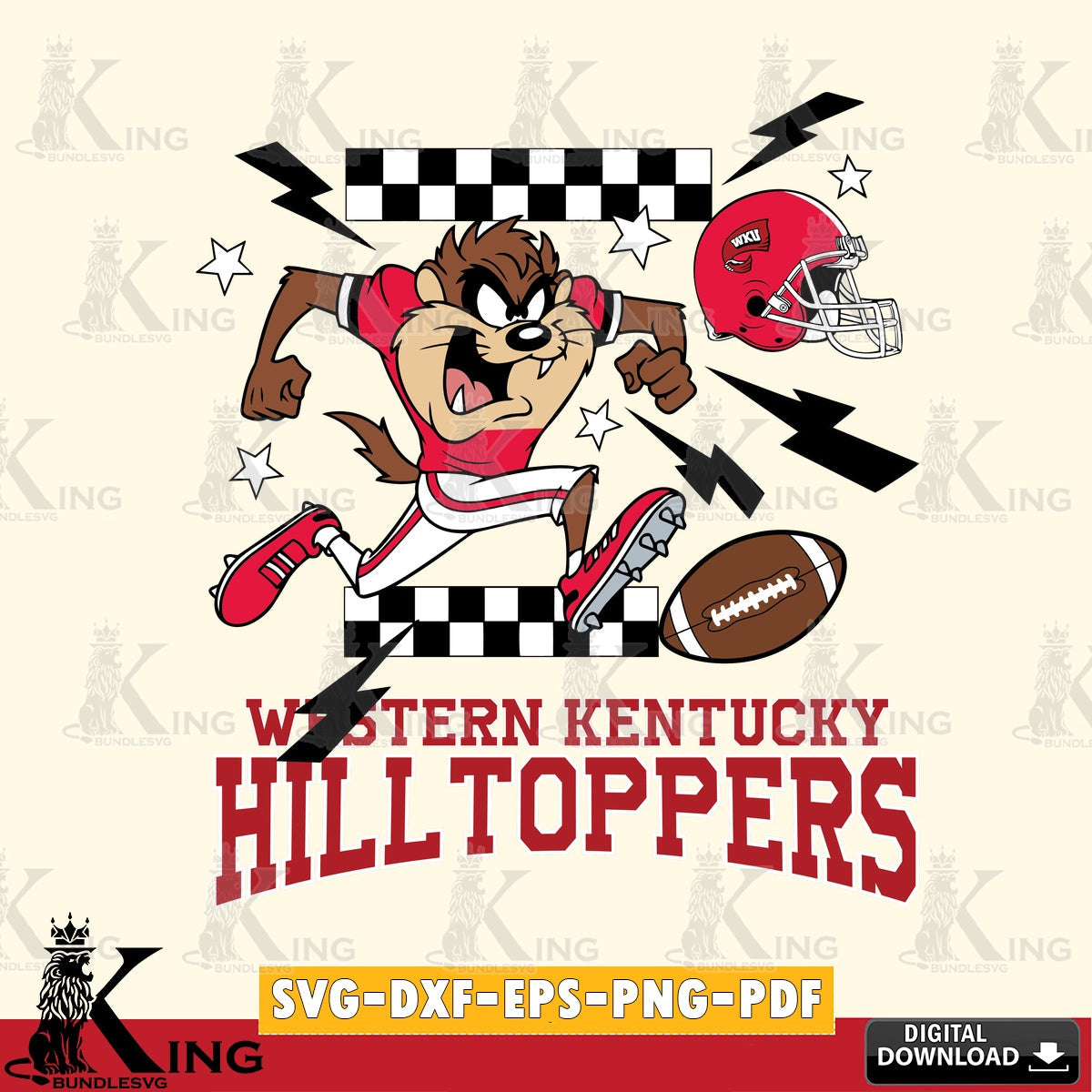 Western Kentucky Hilltoppers Taz Football Lightning SVG file, Cut file  , Digital Download , Instant Download, Taz svg, NCAA svg