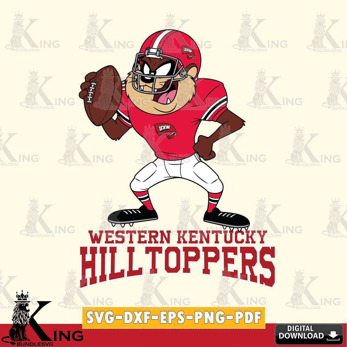 Western Kentucky Hilltoppers Taz Football Player SVG file, Cut file  , Digital Download , Instant Download, Taz svg, NCAA svg