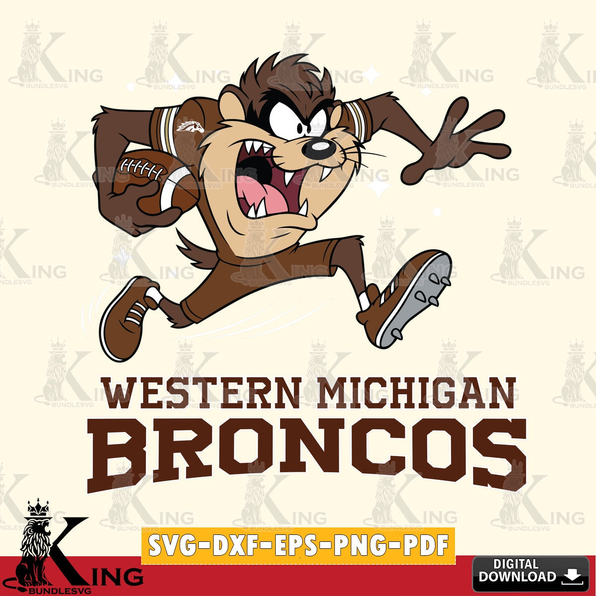 Western Michigan Broncos Angry Taz Football SVG file, Cut file  , Digital Download , Instant Download, Taz svg, NCAA svg