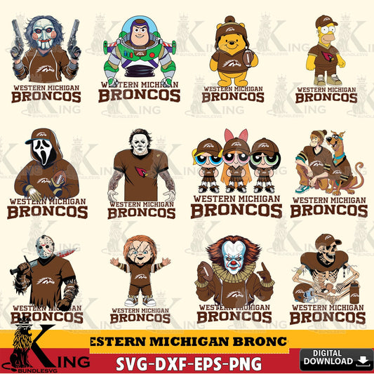 Comprehensive collection of Western Michigan Broncos Cartoon Football NCAA Bundle vector illustration for POD merchandise and