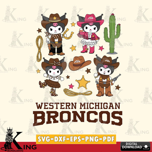 Western Michigan Broncos Kuromi Cowboy Western SVG file, Cricut, Cut file  , Digital Download , Instant Download, Sanrio svg, Clipart