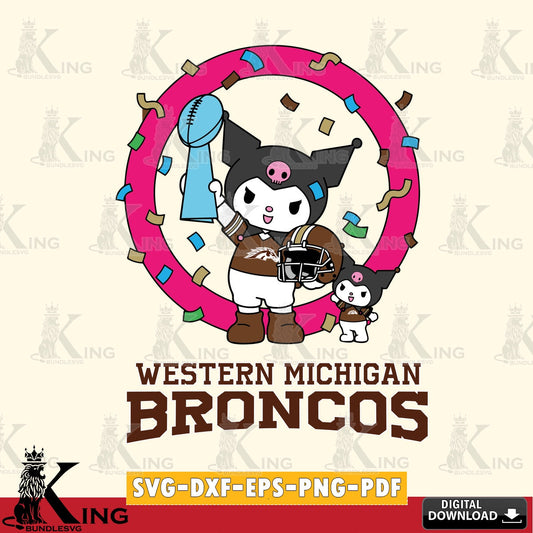 Western Michigan Broncos Kuromi Football Champion SVG file, Cricut, Cut file  , Digital Download , Instant Download, Sanrio svg, Clipart