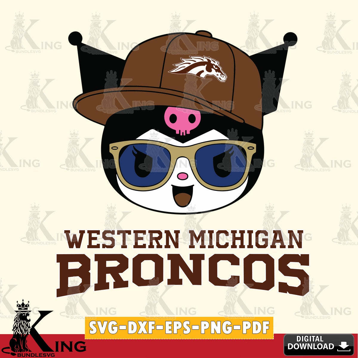 Western Michigan Broncos Kuromi Football Cool SVG file, Cricut, Cut file  , Digital Download , Instant Download, Sanrio svg, Clipart