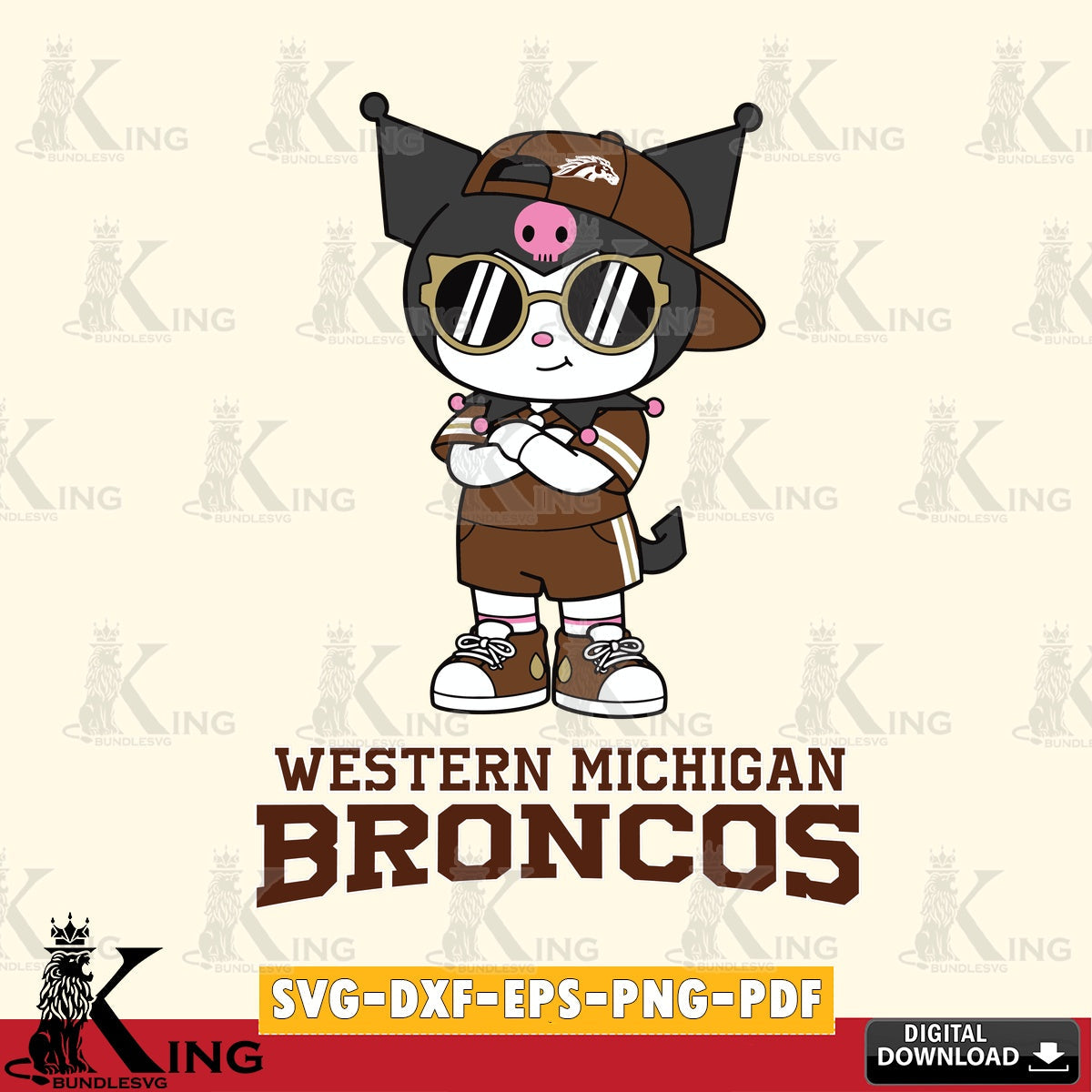 Western Michigan Broncos Kuromi Football Jersey SVG file, Cricut, Cut file  , Digital Download , Instant Download, Sanrio svg, Clipart