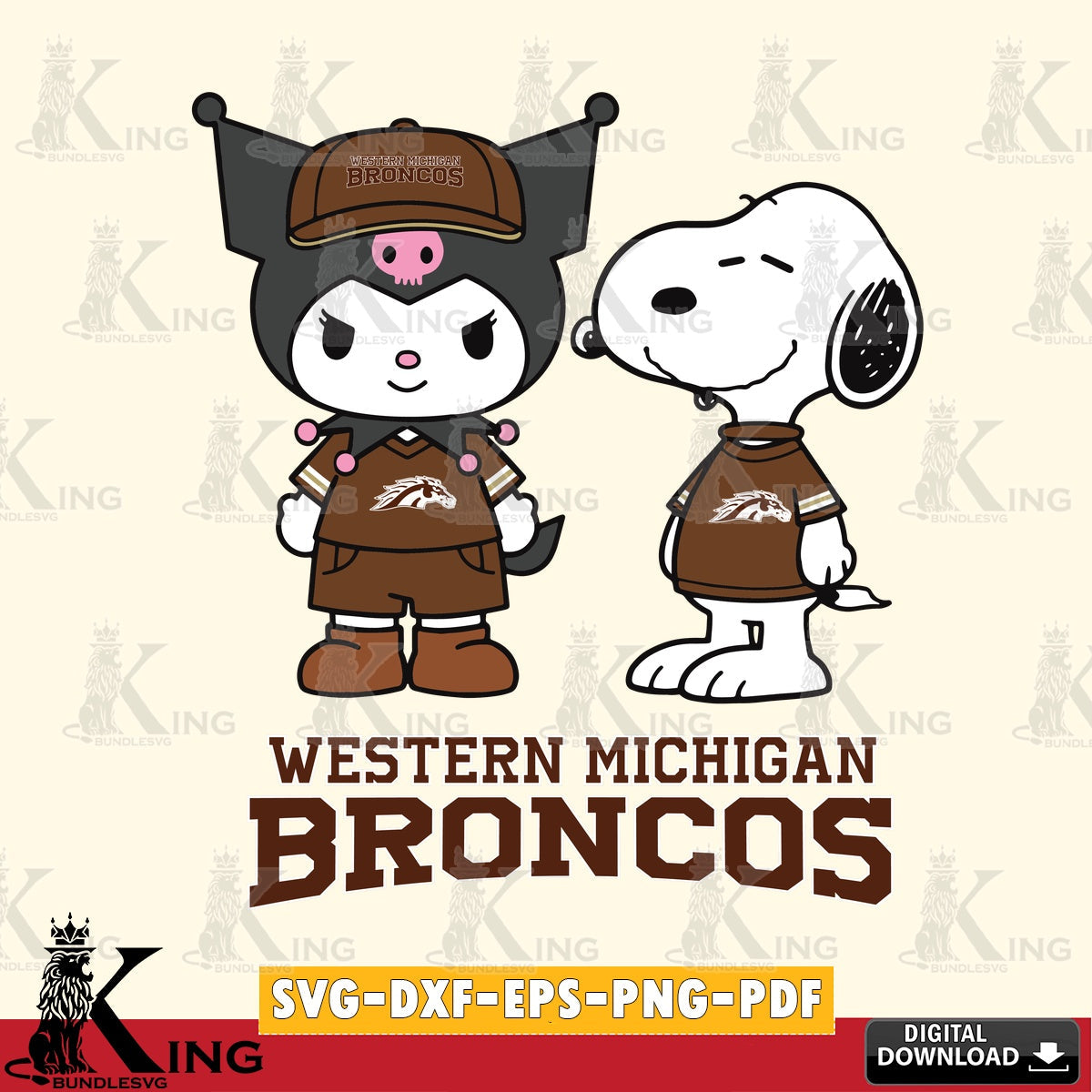 Western Michigan Broncos Kuromi Snoopy Football SVG file, Cricut, Cut file  , Digital Download , Instant Download, Sanrio svg, Clipart