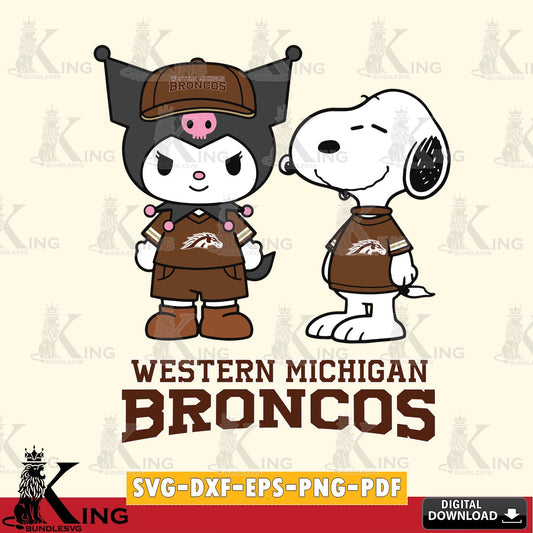 Western Michigan Broncos Kuromi Snoopy Football SVG file, Cricut, Cut file  , Digital Download , Instant Download, Sanrio svg, Clipart