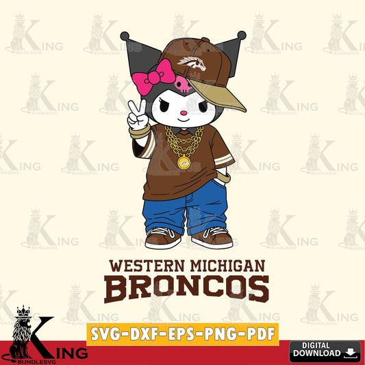 Western Michigan Broncos Kuromi Streetwear Style SVG file, Cricut, Cut file  , Digital Download , Instant Download, Sanrio svg, Clipart