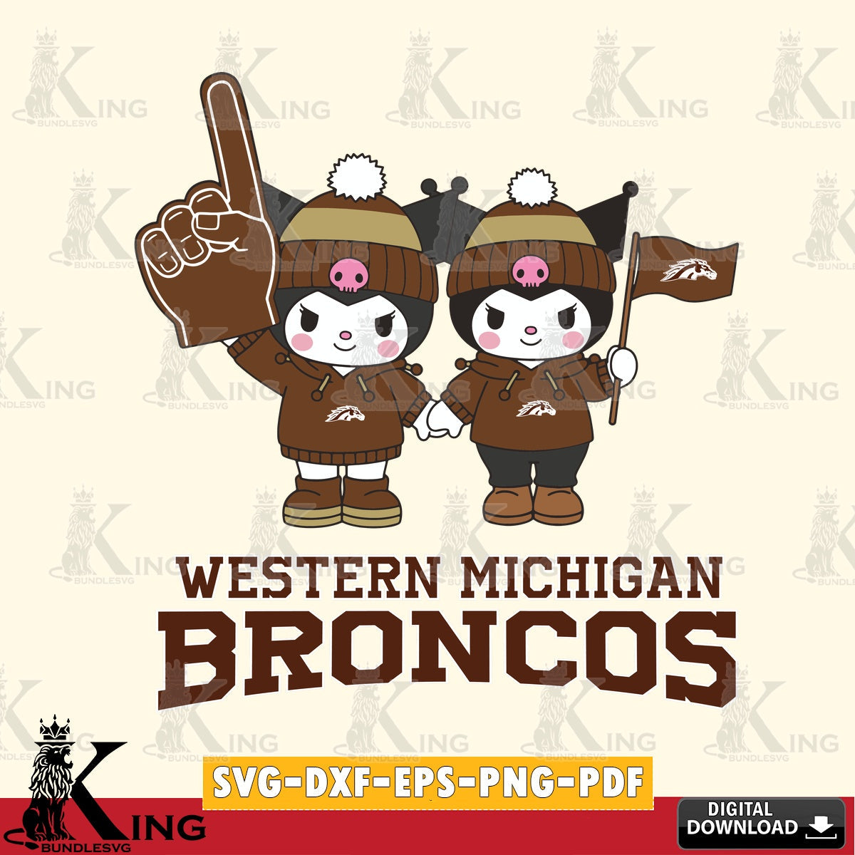 Western Michigan Broncos Kuromi rugby Fan SVG file, Cricut, Cut file  , Digital Download , Instant Download, Sanrio svg, Clipart
