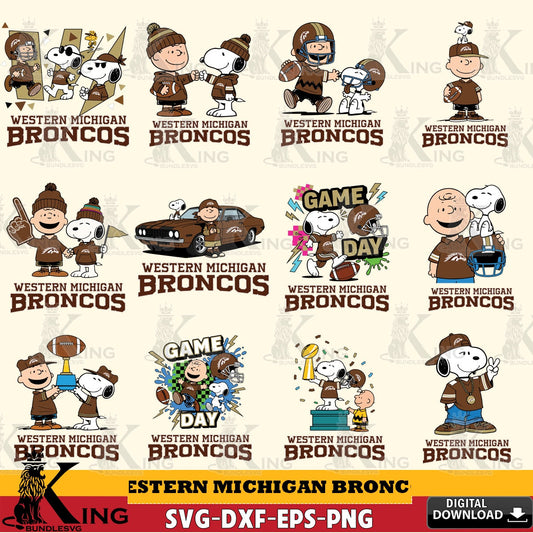 Western Michigan Broncos Peanuts Football NCAA Bundle SVG, Cricut, Cut file  , Digital Download , Instant Download, Peanuts svg, NCAA svg, Football svg, Sport svg