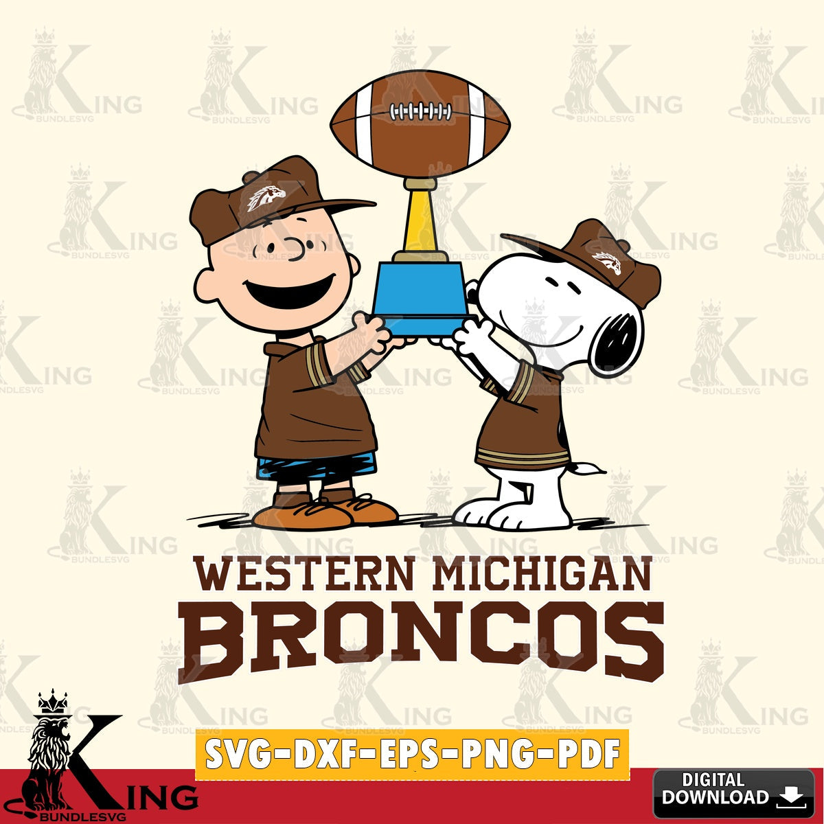 Western Michigan Broncos Peanuts Football Trophy SVG, Cricut, Cut file  , Digital Download , Instant Download, Peanuts svg, NCAA svg, Football svg, Sport svg