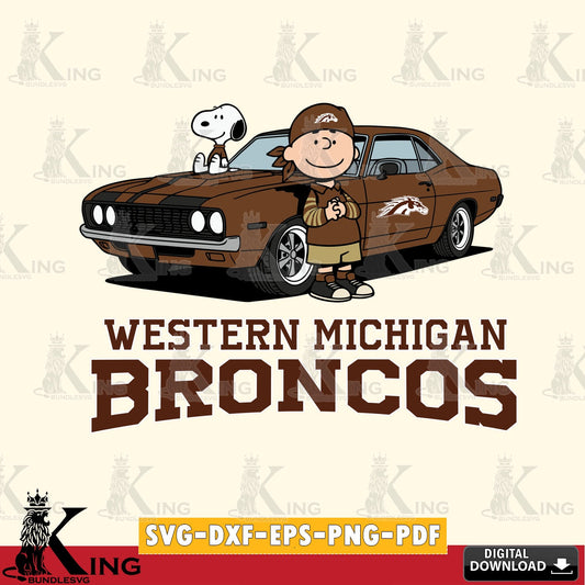 Western Michigan Broncos Peanuts Muscle Car SVG, Cricut, Cut file  , Digital Download , Instant Download, Peanuts svg, NCAA svg, Football svg, Sport svg