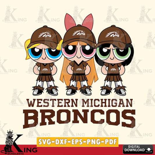 High-quality graphic of Western Michigan Broncos PowerPuff Girls Football, a crafting file for iron-on transfer and vinyl decals