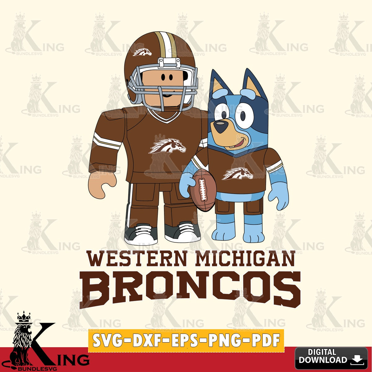 Western Michigan Broncos Roblox & Bluey Football SVG file , NCAA Cricut,  File cut , Digital Download , PDF File
