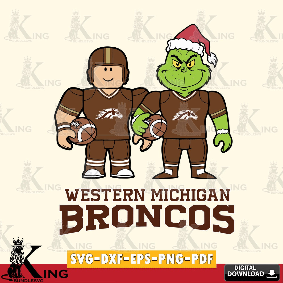 Western Michigan Broncos Roblox & Grinch Football SVG file , NCAA Cricut,  File cut , Digital Download , PDF File