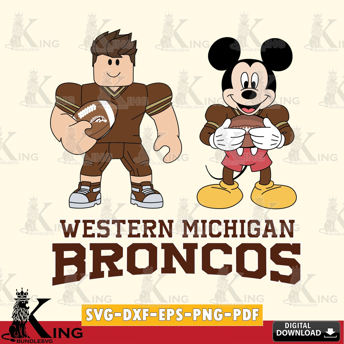 Western Michigan Broncos Roblox & Mickey Football SVG file , NCAA Cricut,  File cut , Digital Download , PDF File