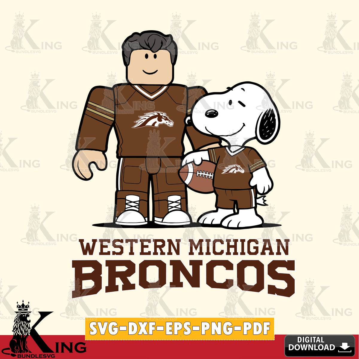 Western Michigan Broncos Roblox & Snoopy Football SVG file , NCAA Cricut,  File cut , Digital Download , PDF File