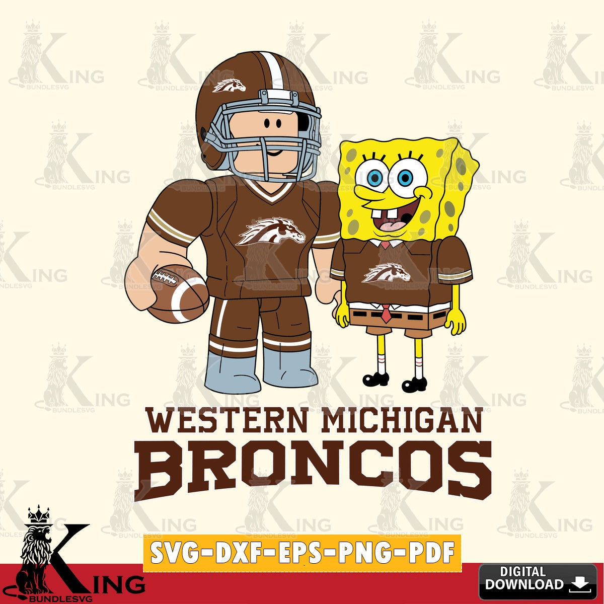 Western Michigan Broncos Roblox & Spongebob Football SVG file , NCAA Cricut,  File cut , Digital Download , PDF File