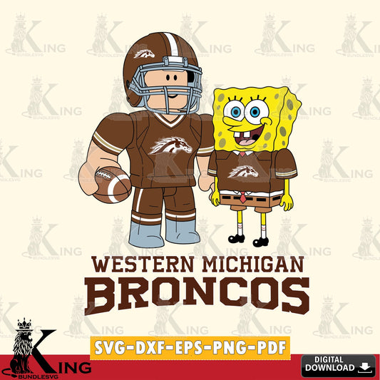 Western Michigan Broncos Roblox & Spongebob Football SVG file , NCAA Cricut,  File cut , Digital Download , PDF File