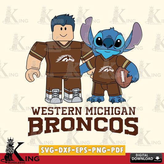 Western Michigan Broncos Roblox & Stitch Football SVG file , NCAA Cricut,  File cut , Digital Download , PDF File