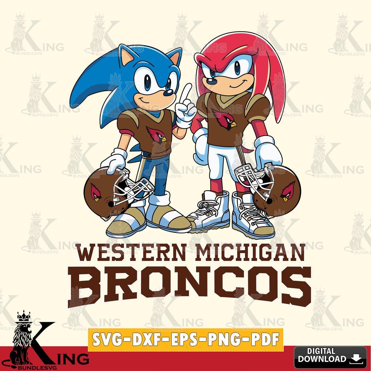 Modern graphic depicting Western Michigan Broncos Sonic And Knuckles Football crafting file for iron-on transfer and vinyl decals