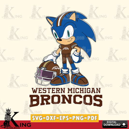 Digital clipart of Western Michigan Broncos Sonic Player Football SVG PNG design suitable for Glowforge and laser cutting