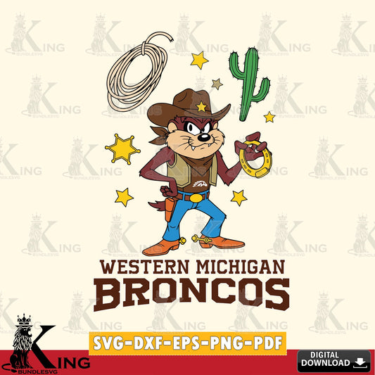 Western Michigan Broncos Taz Cowboy Western SVG file, Cut file  , Digital Download , Instant Download, Taz svg, NCAA svg