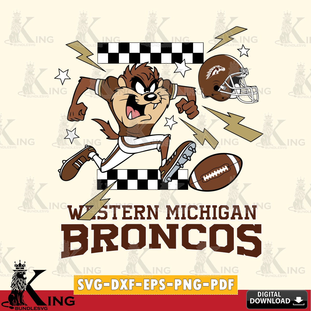 Western Michigan Broncos Taz Football Lightning SVG file, Cut file  , Digital Download , Instant Download, Taz svg, NCAA svg