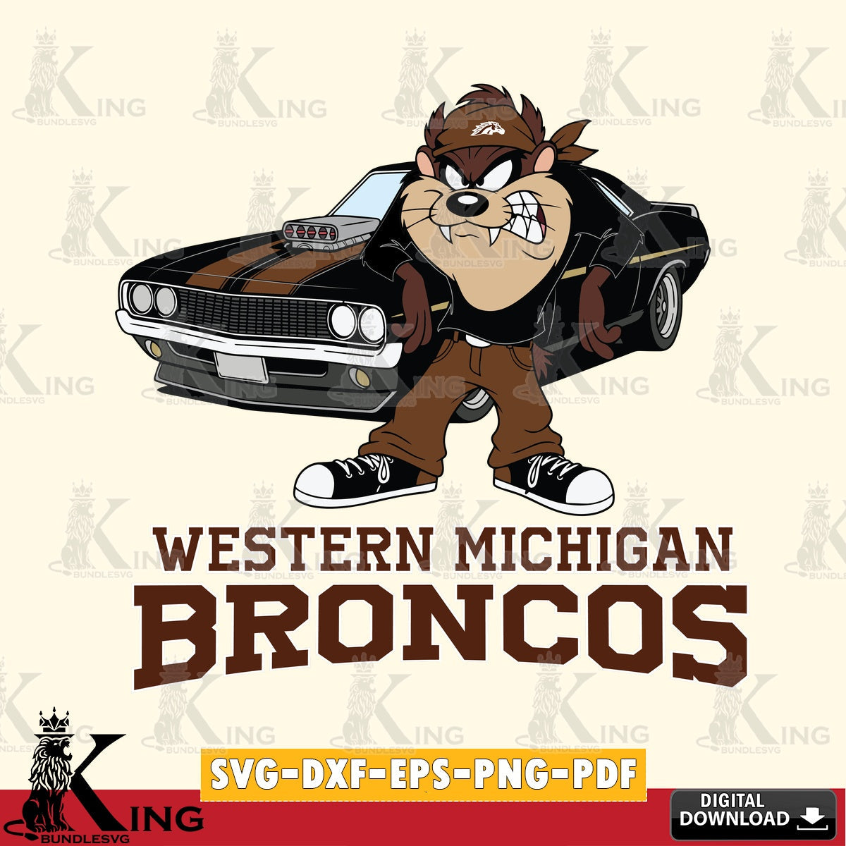 Western Michigan Broncos Taz Racing Car SVG file, Cut file  , Digital Download , Instant Download, Taz svg, NCAA svg