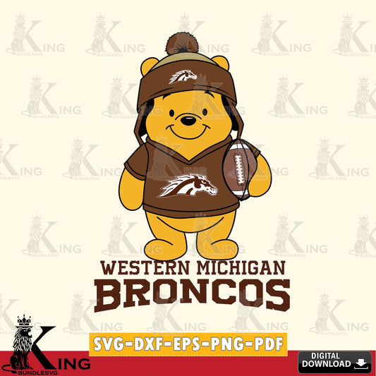 Printable art of Western Michigan Broncos Winnie the Pooh player Football, cut file ideal for vinyl projects and T-shirt printing