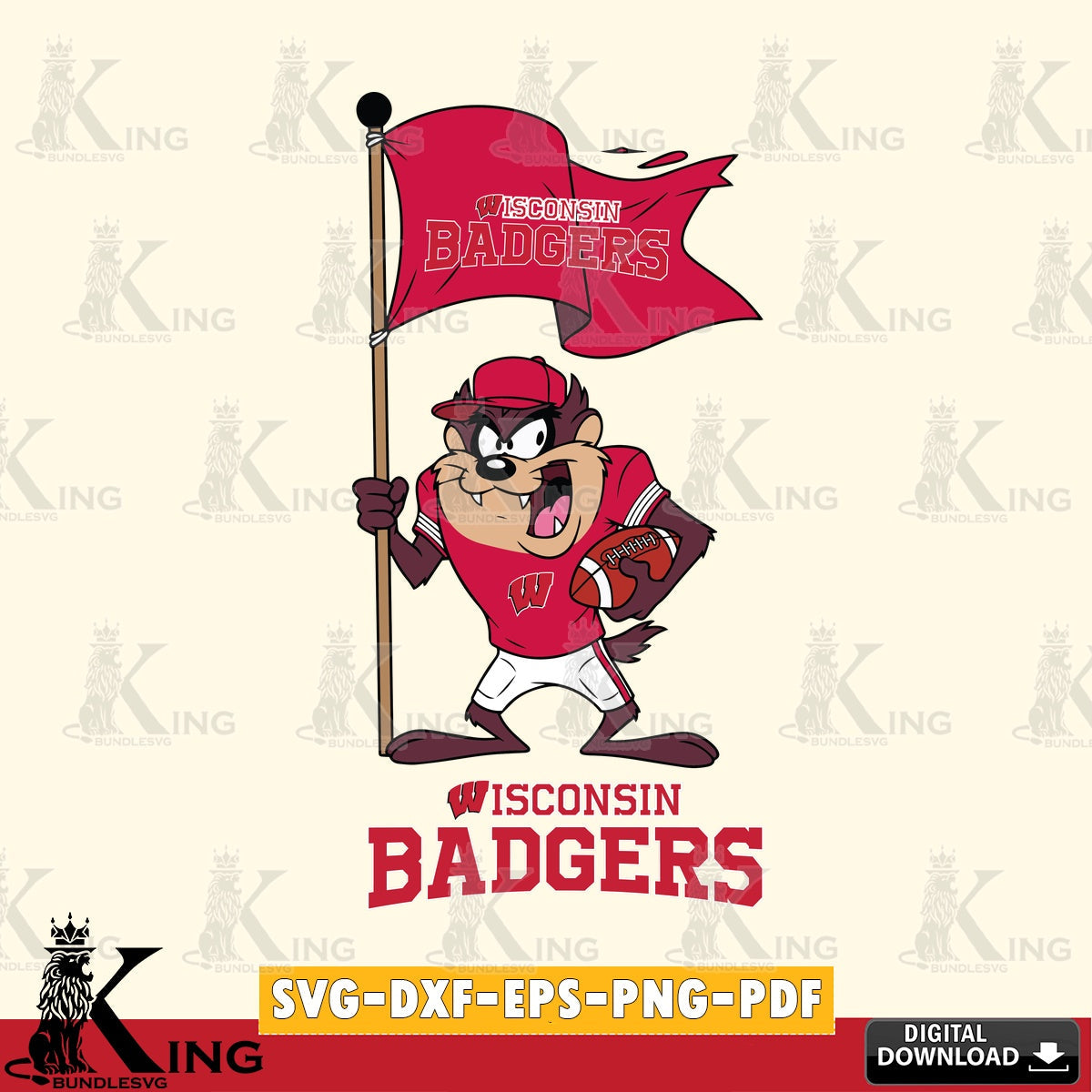 Wisconsin Badgers Football Taz Flag Art SVG file, Cut file  , Digital Download , Instant Download, Taz svg, NCAA svg
